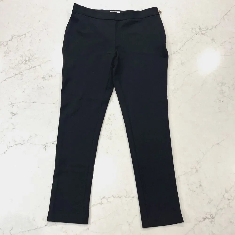 Kate Spade Skinny Ankle Pants Womens 6 Black Gold Tone Side Zip Stretch Viscose